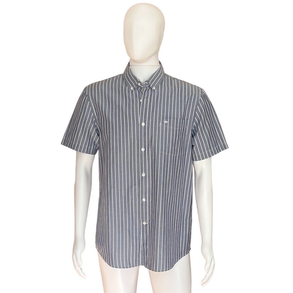 Dockers Button Up Shirt Men's L Gray White Striped Short Sleeve Pocket - Picture 6 of 6